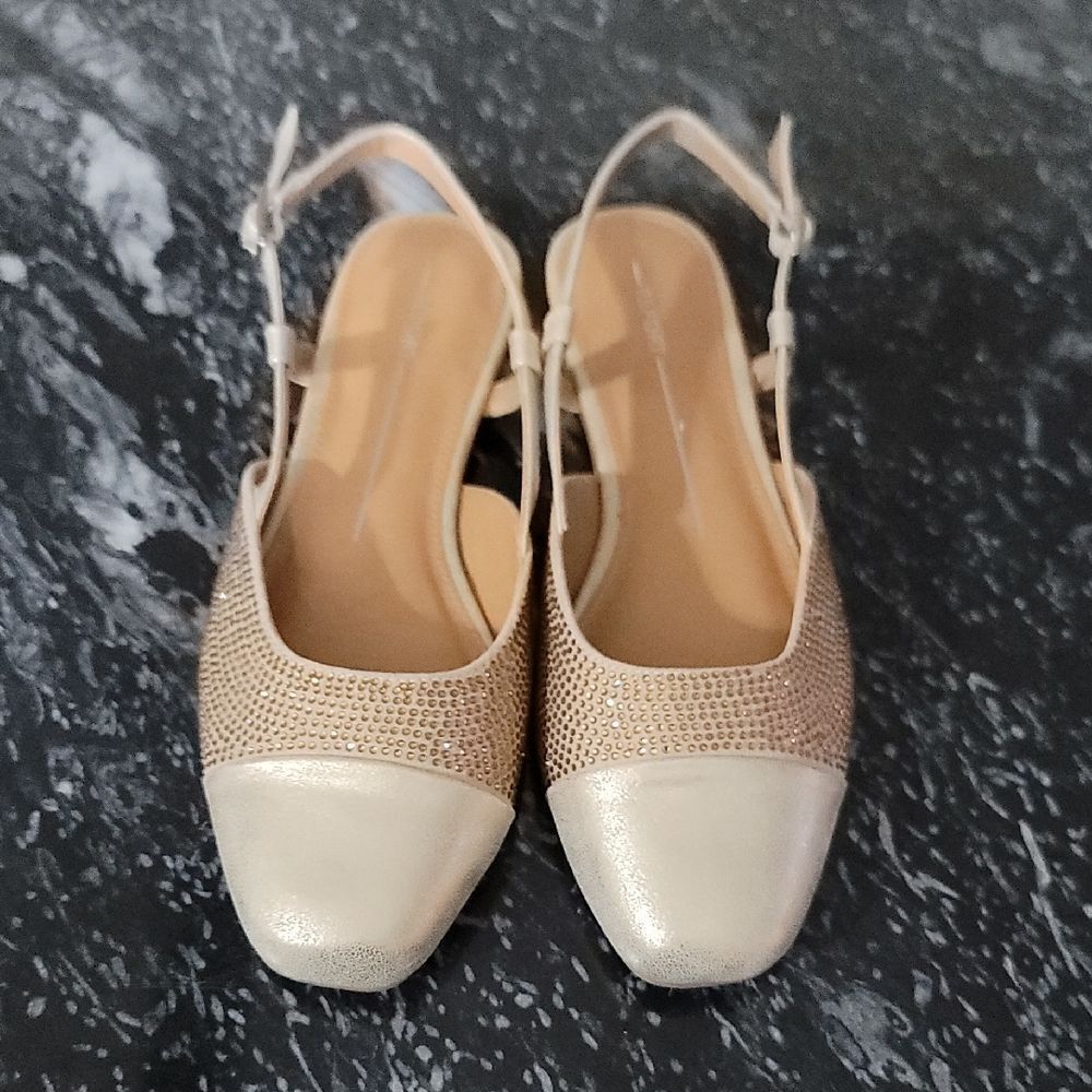 BRAND NEW REPORT MIKKI Elegant CREAM and GOLD WOMENS SLINGBACK FLAT SHO…G1